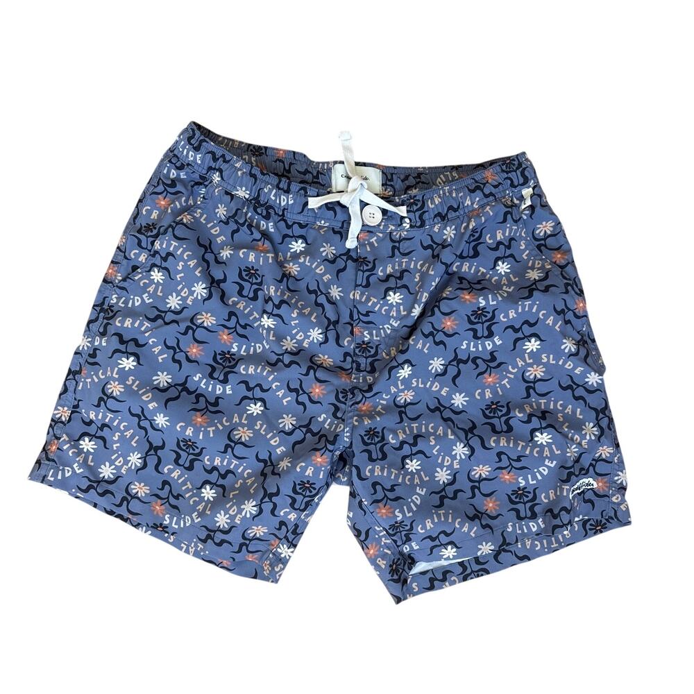 Critical Slide Men's Swim Trunks Size 32 Blue Groovy Flower Print